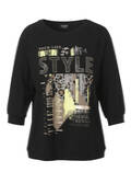 Schwarzes 3/4-Arm Shirt mit Motiv vorne / 