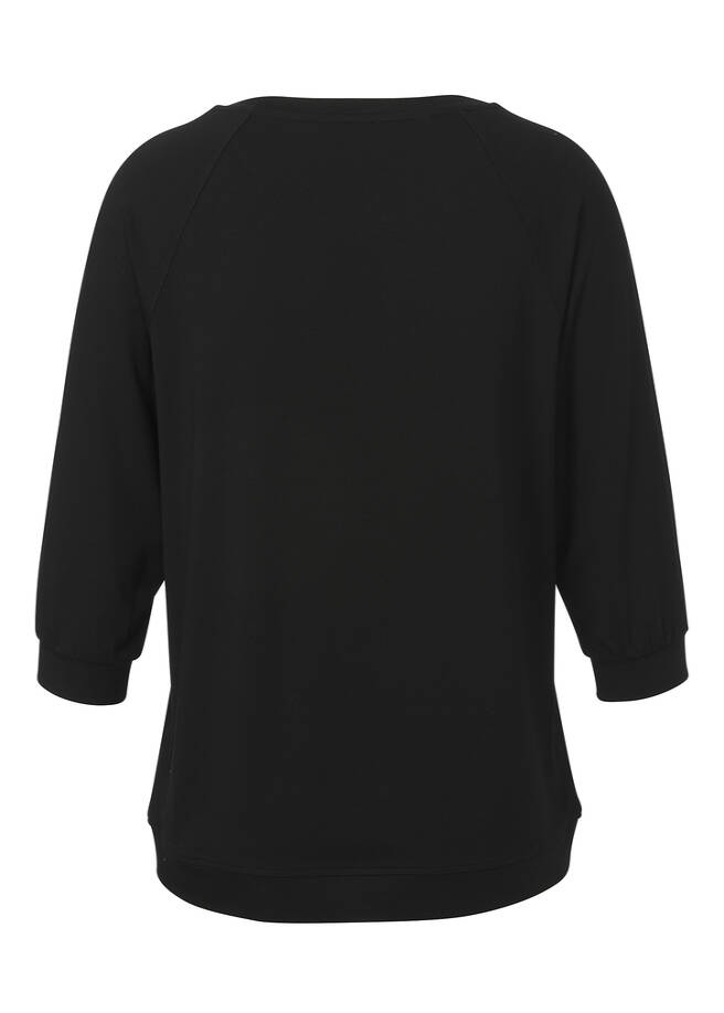 Schwarzes 3/4-Arm Shirt mit Motiv vorne / 