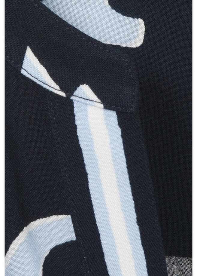 Bicolor Print Viskose Bluse Eisblau - Marine / 