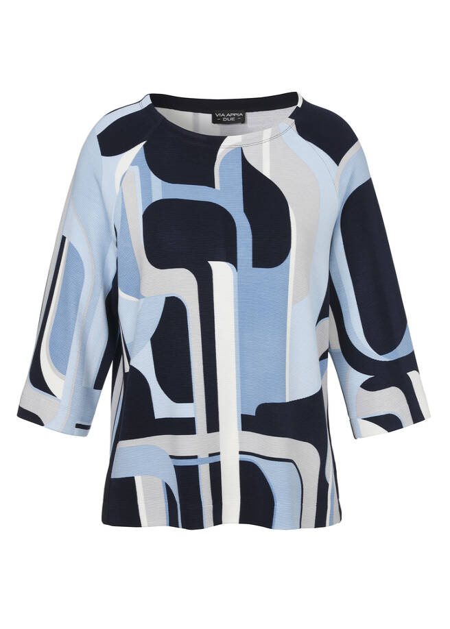 3/4-Arm Print Sweatshirt mit feiner Rippstruktur / 