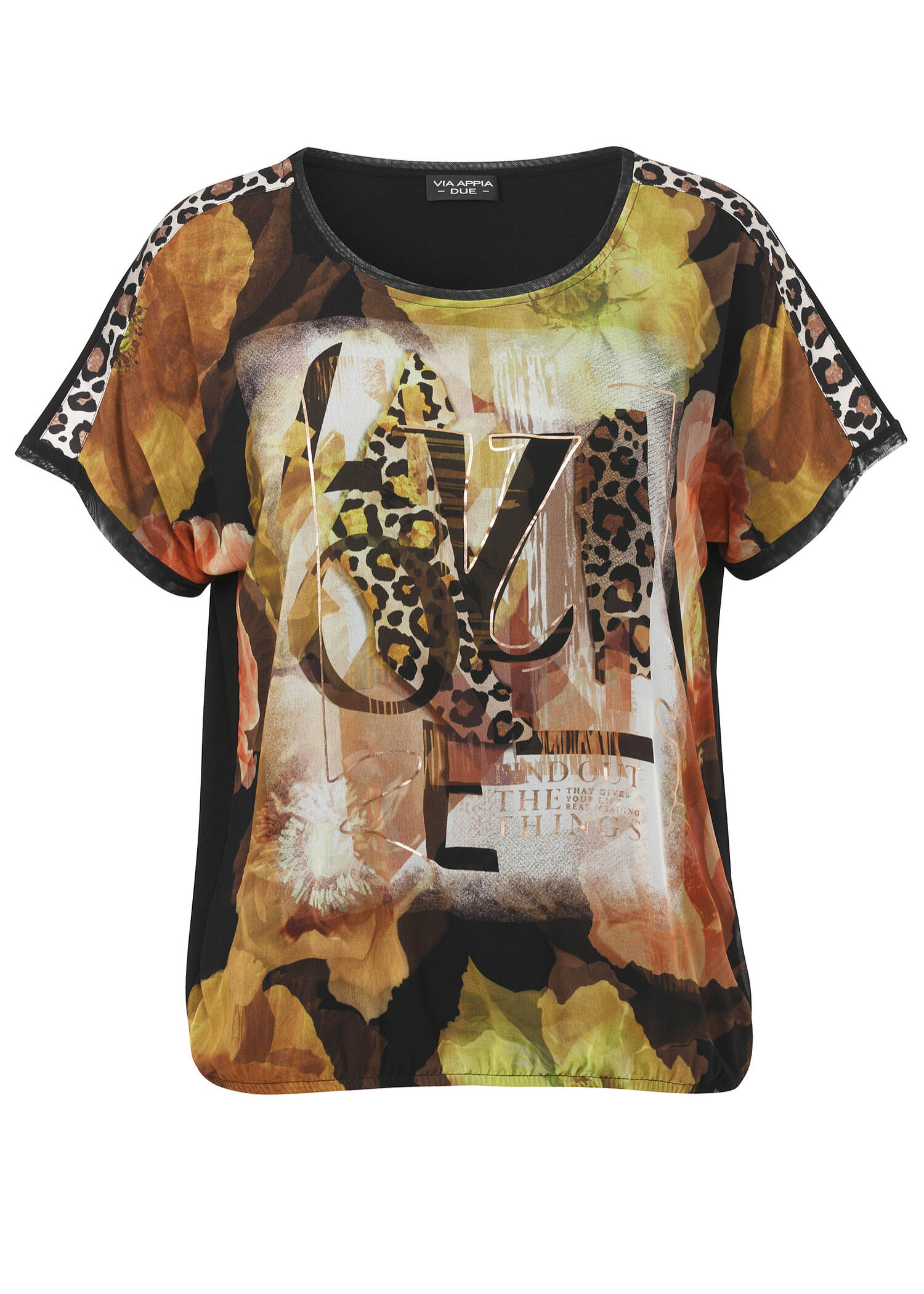 Print Blusenshirt mit schwarzem Rückteil /