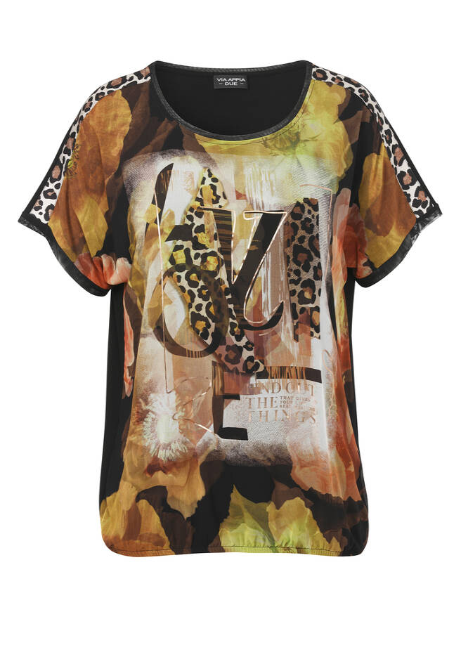 Print Blusenshirt mit schwarzem Rückteil / 