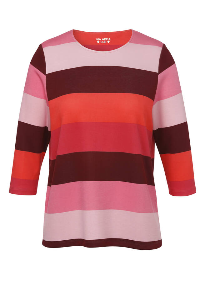 3/4-Arm Sweatshirt mit Blockstreifen rosa multicolor Frontansicht