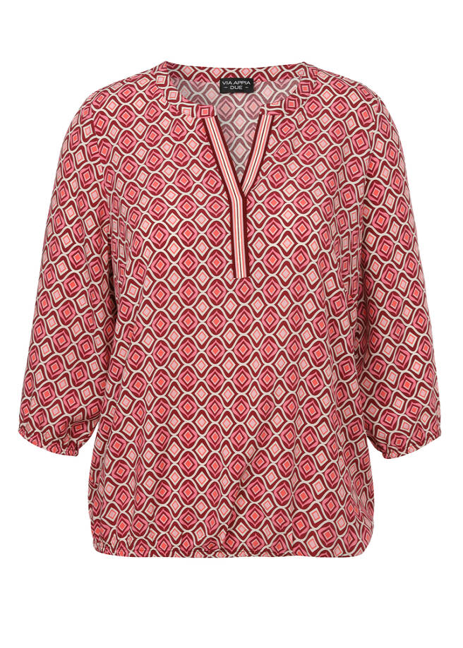 Fließende Viskose-Print-Bluse mit Gummizugsaum / 