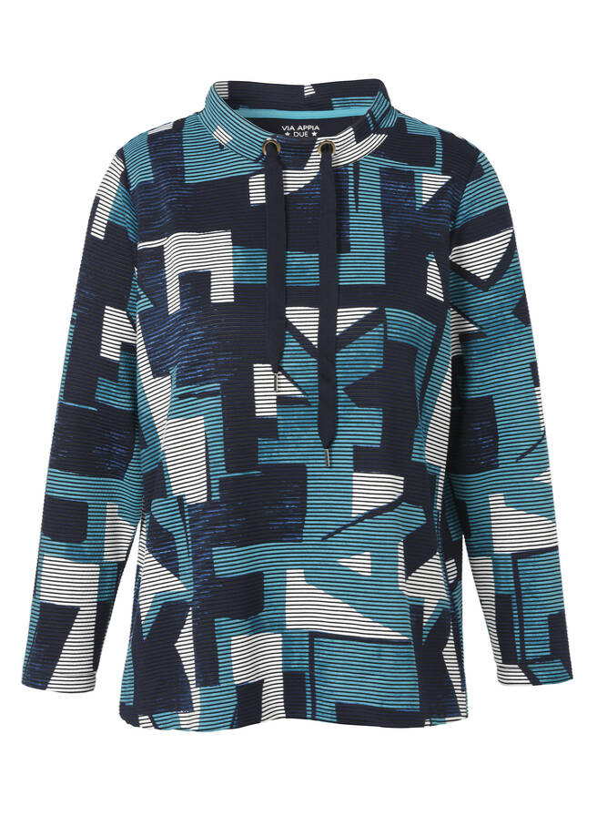 Geripptes Sweatshirt mit Allover-Print smaragd multicolor Frontansicht