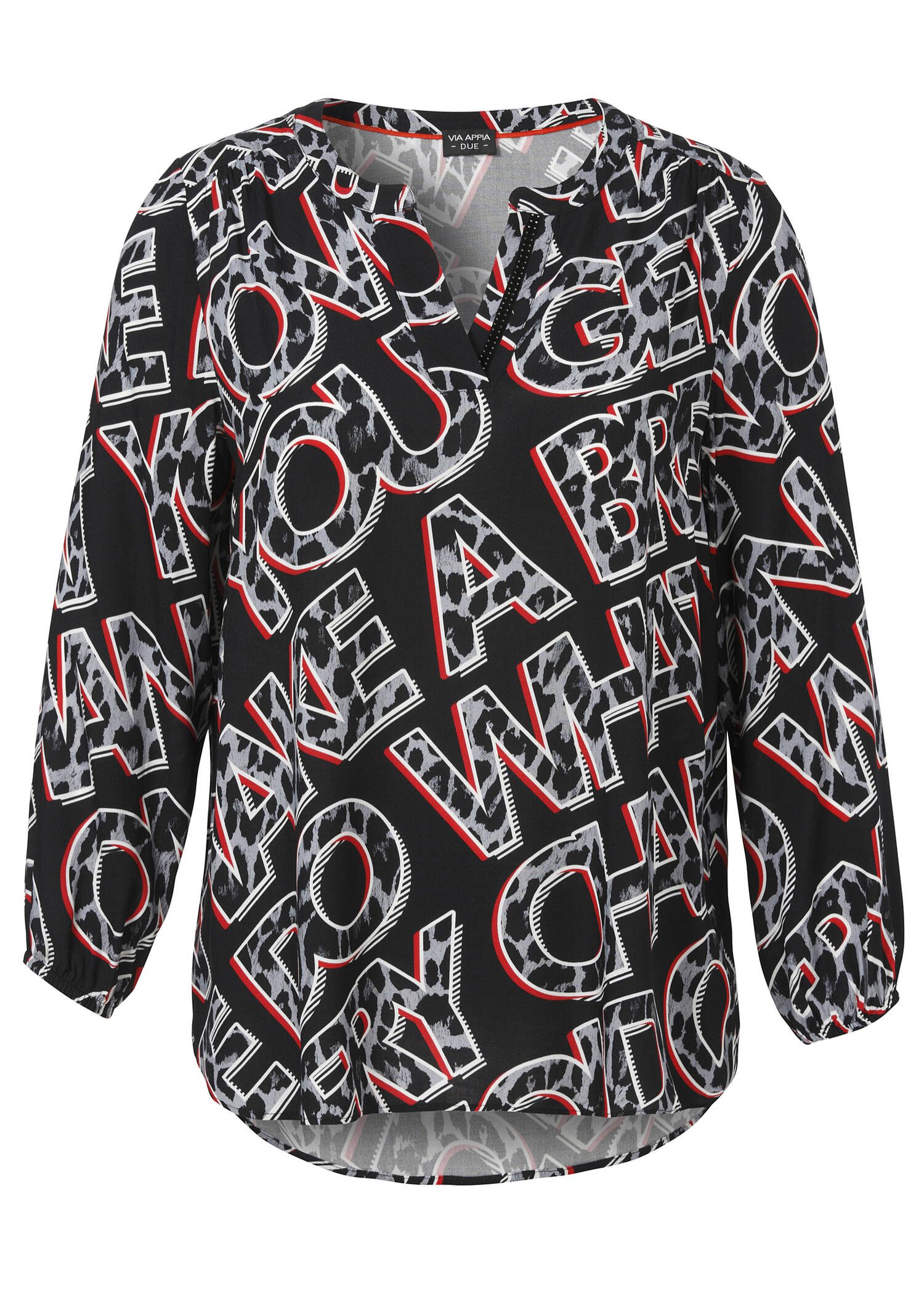 Fließende Viskose-Tunika mit Letter-Print / 