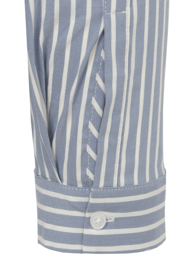 Hemdbluse längsgestreift Bleu-Creme / 