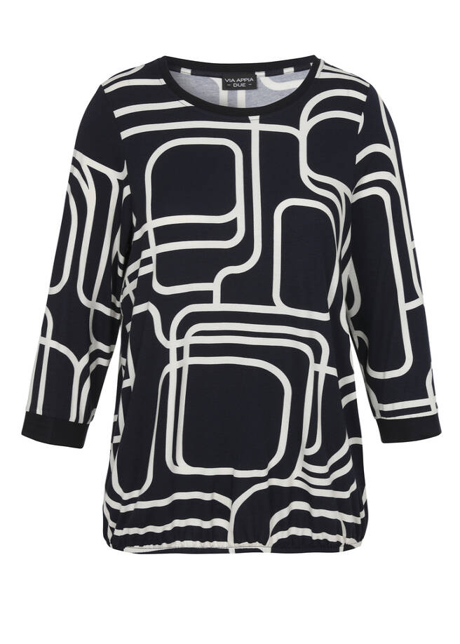 Marine 3/4-Arm Shirt mit grafischem Muster dunkelblau / creme Frontansicht