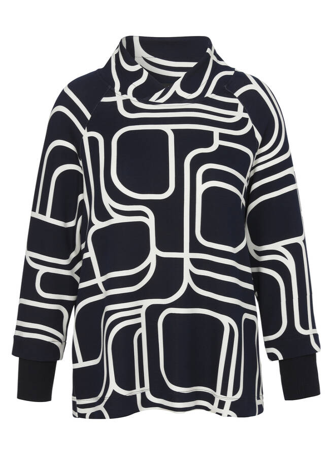 Marine Sweatshirt mit grafischem Muster dunkelblau / creme Frontansicht