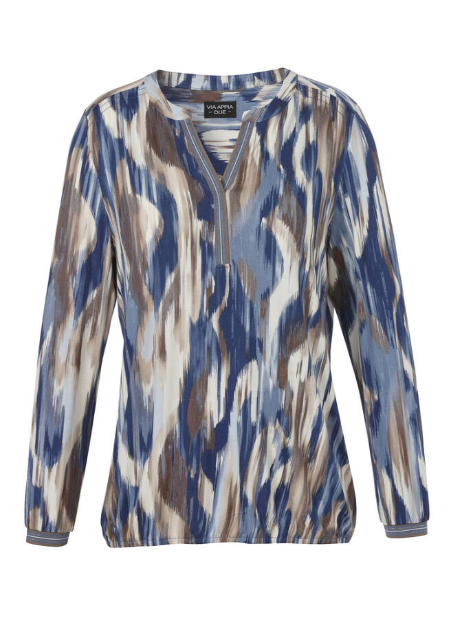 Print-Shirt Langarm mit Gummizugsaum bleu multicolor Frontansicht