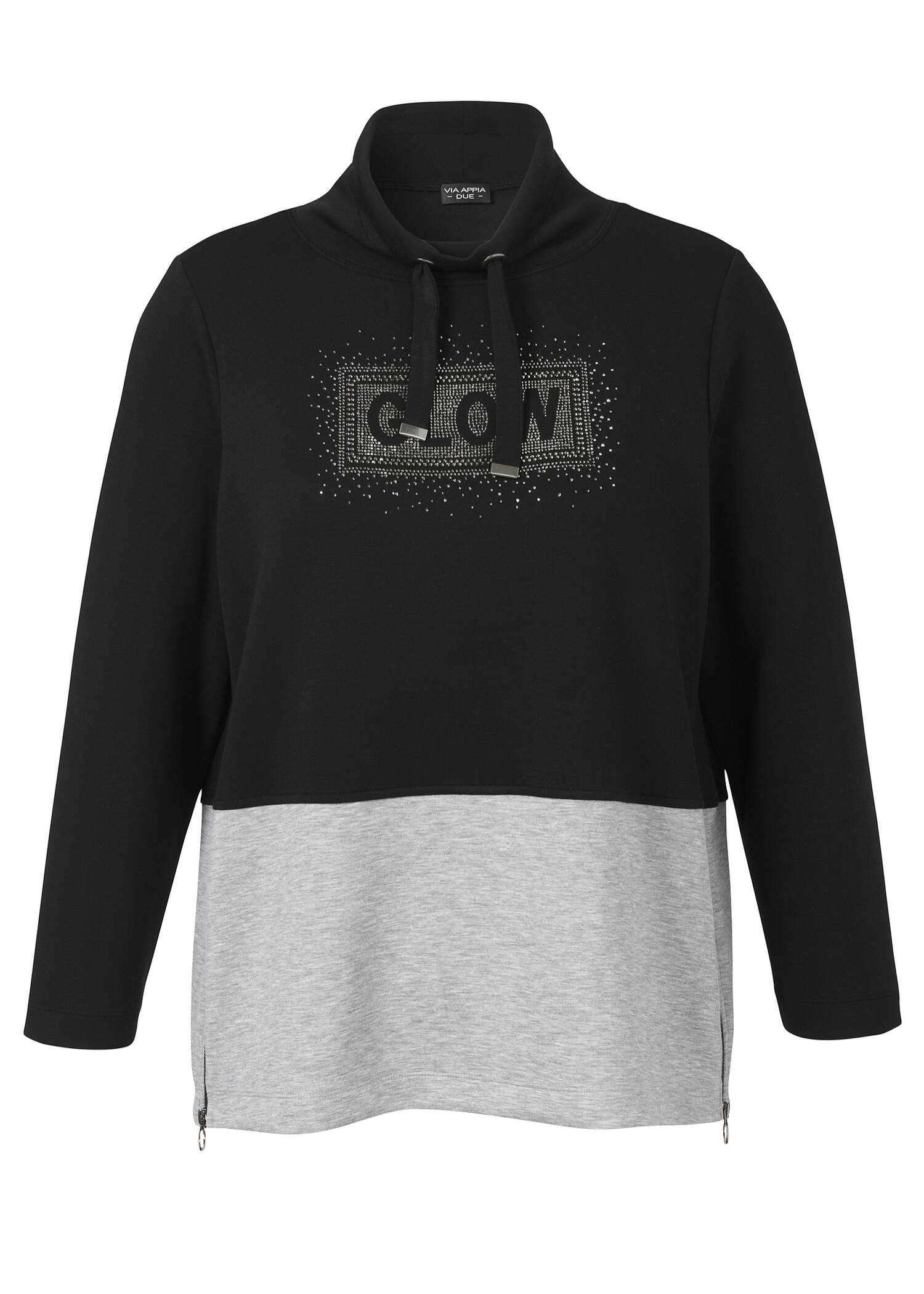 Sweatshirt Bicolor mit Motiv aus Silbersteinchen / 