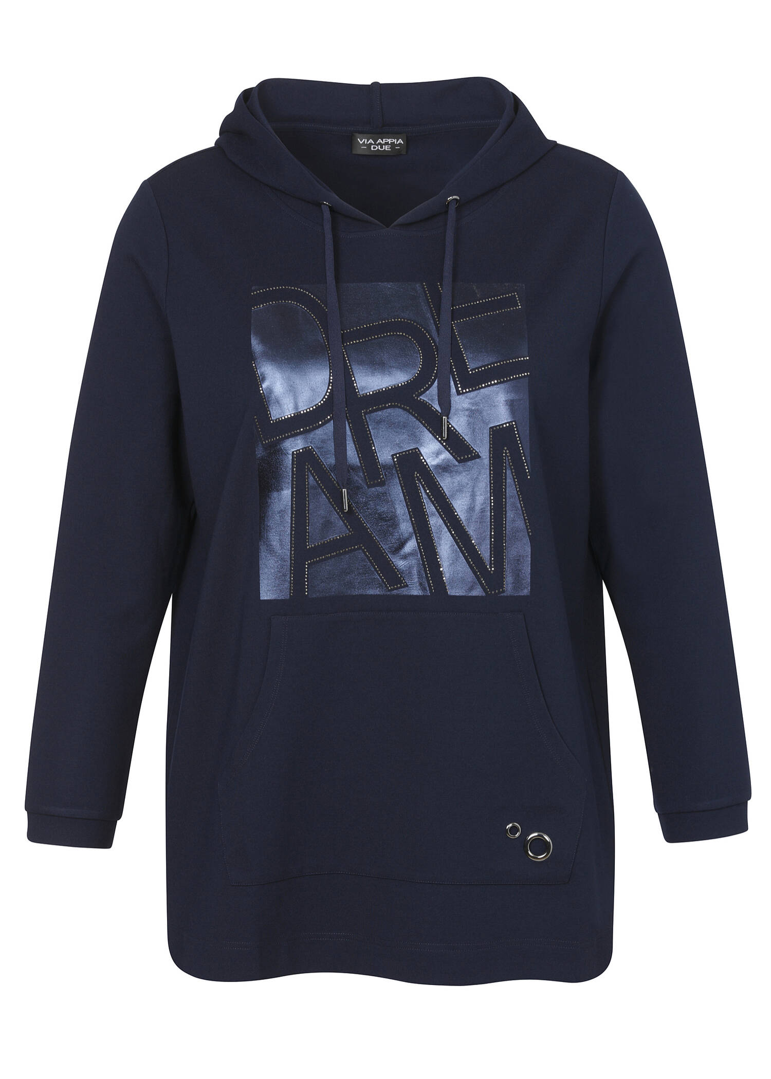 Langes Sweatshirt Marine mit Kapuze / 