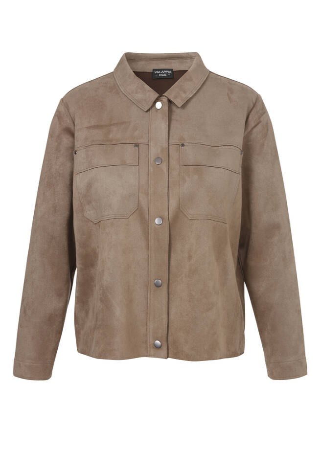 Jacke in Velours-Leder-Optik mokka Frontansicht