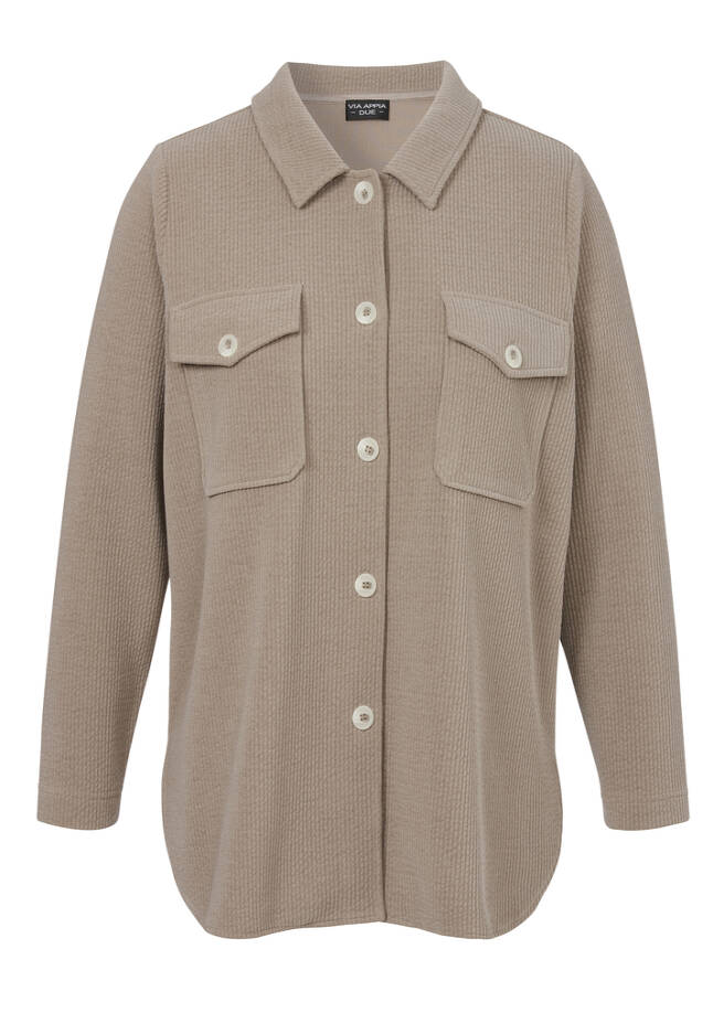 Warme Hemdbluse mit Strukturmuster mokka Frontansicht