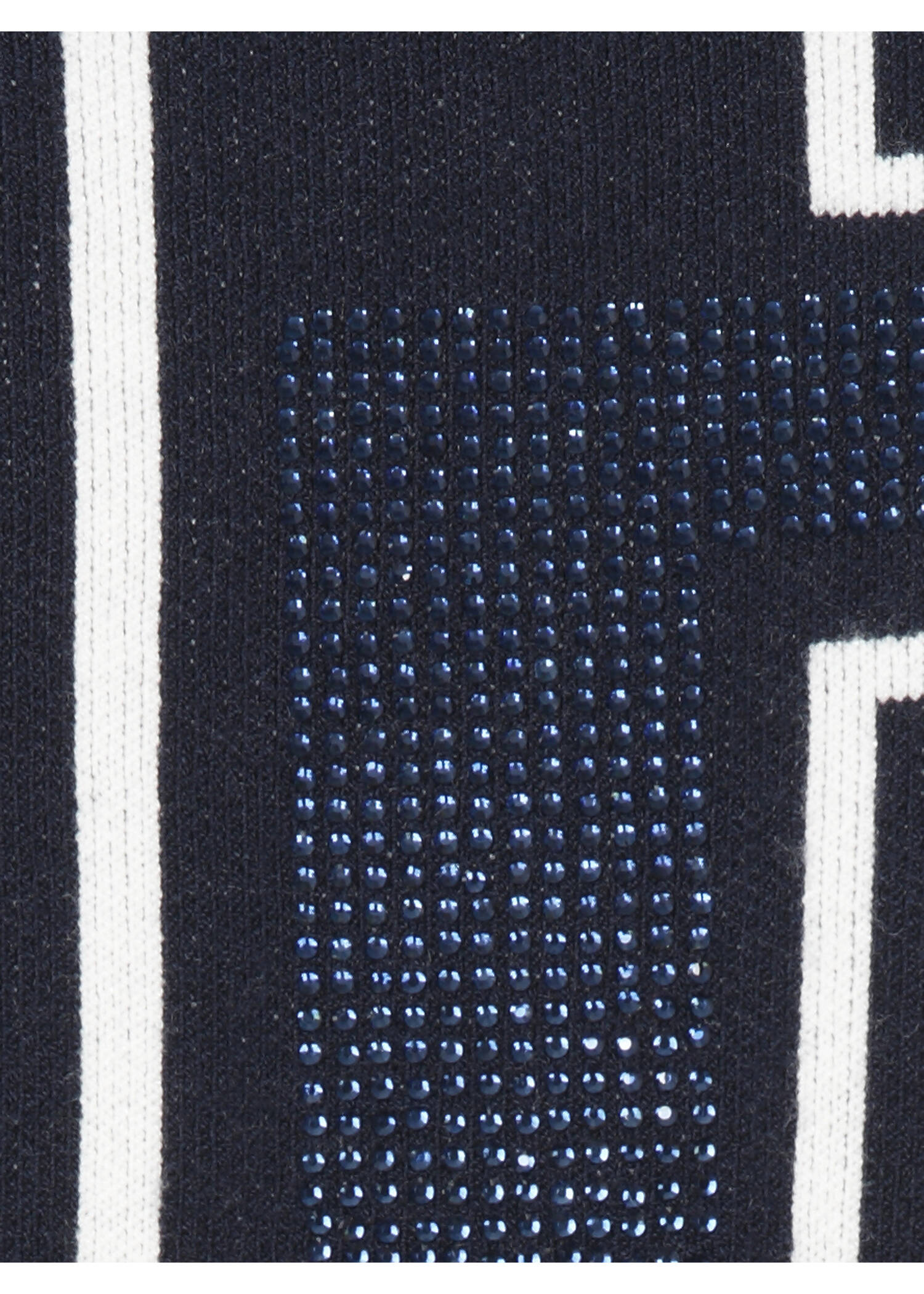 Kelchkragen Feinstrick-Pullover Marine mit Print / 