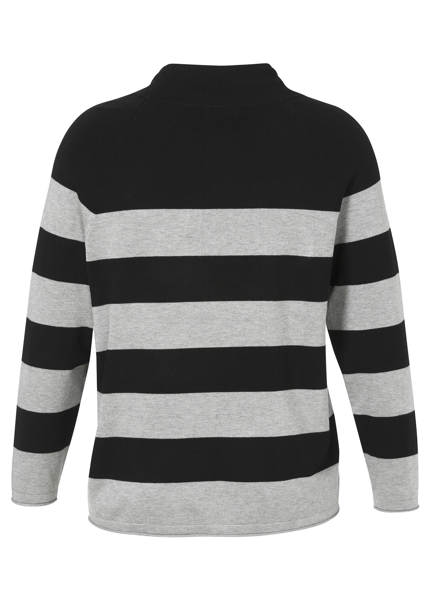 Gestreifter Feinstrick-Pullover Schwarz/ Grau Melange / 