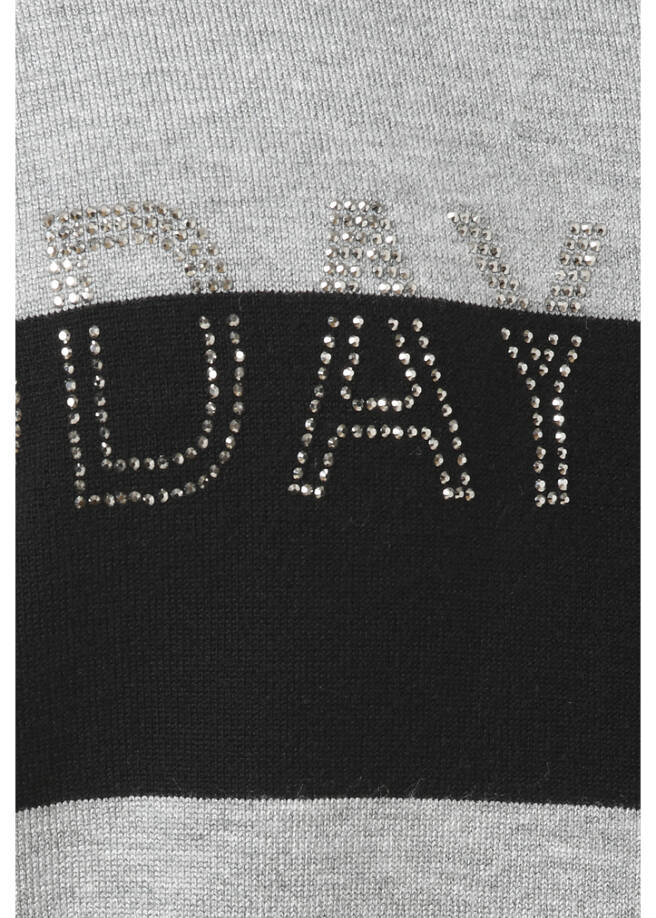 Gestreifter Feinstrick-Pullover Schwarz/ Grau Melange / 