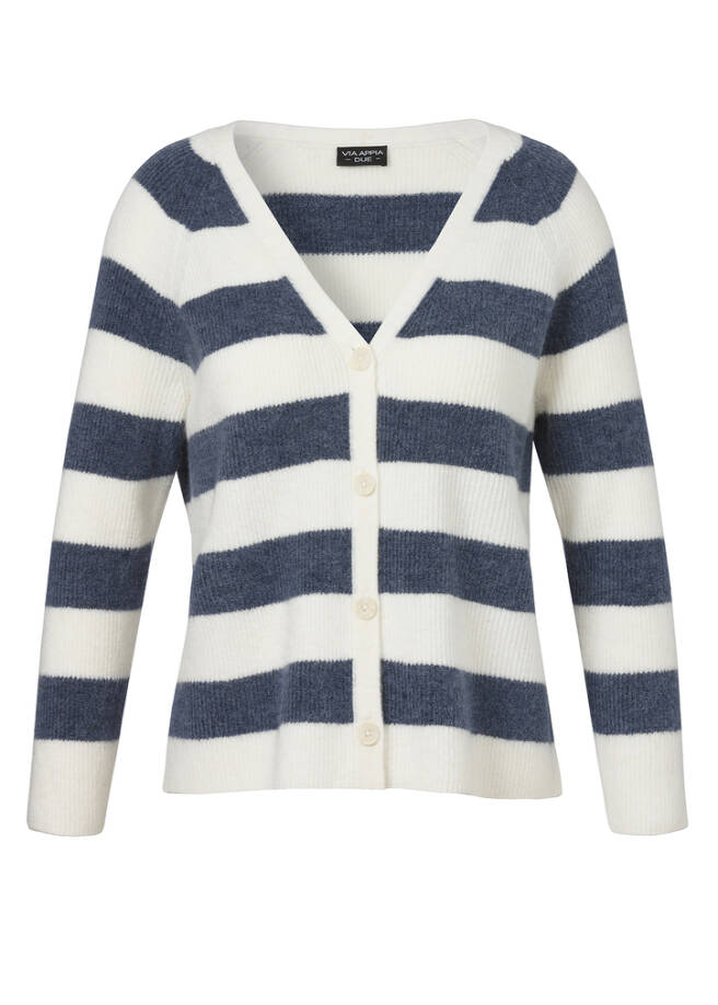 Flauschige Feinstrickjacke Ringel bleu mel / creme mel Frontansicht