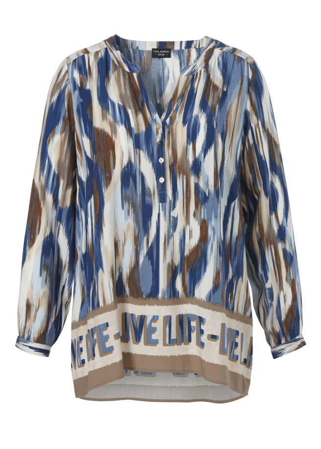 Viskose Schlupfbluse mit Allover-Print bleu multicolor Frontansicht