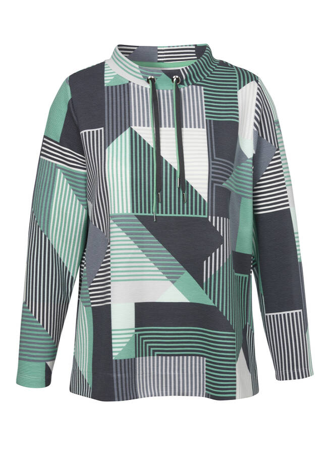 Stehkragen-Sweatshirt mit Allover-Print grün multicolor Frontansicht