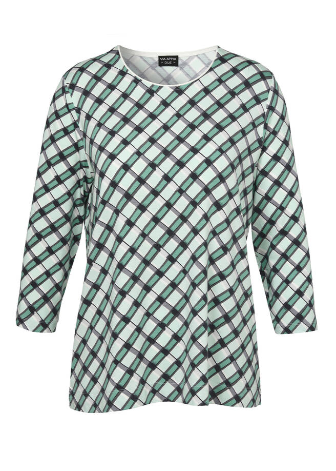 3/4-Arm Jersey Shirt Karomuster grün multicolor Frontansicht