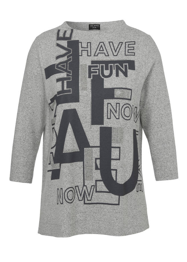 Flauschiges 3/4-Arm Sweatshirt mit Kelchkragen silber multicolor Frontansicht