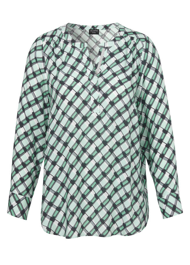 Fließende Viskose-Schlupfbluse in edler Farbharmonie grün multicolor Frontansicht