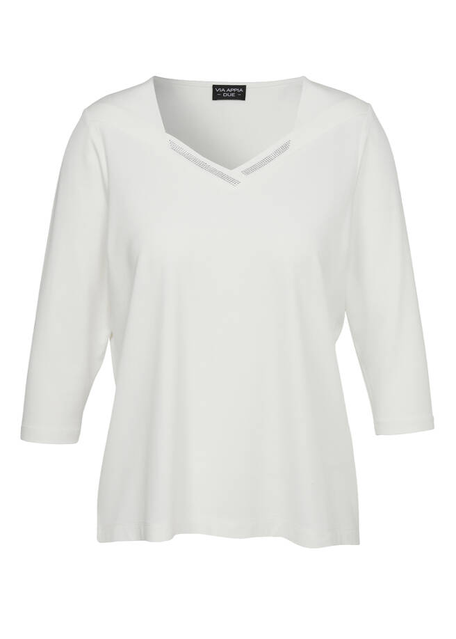 Kombistarkes 3/4-Arm Shirt mit geschmücktem Karree-Ausschnitt ecru Frontansicht