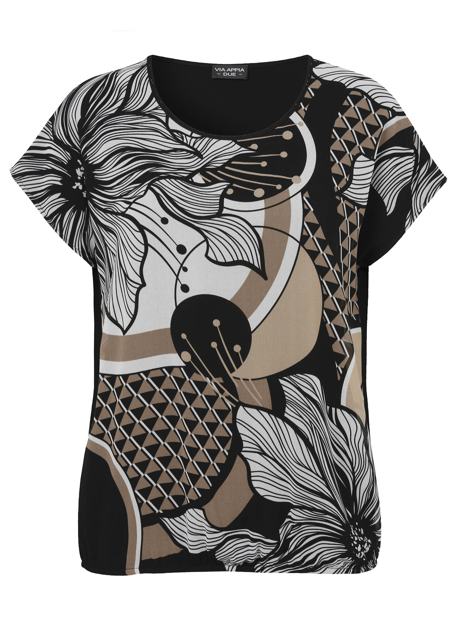 Print-Blusenshirt mit schwarzem Jersey-Rückteil / 