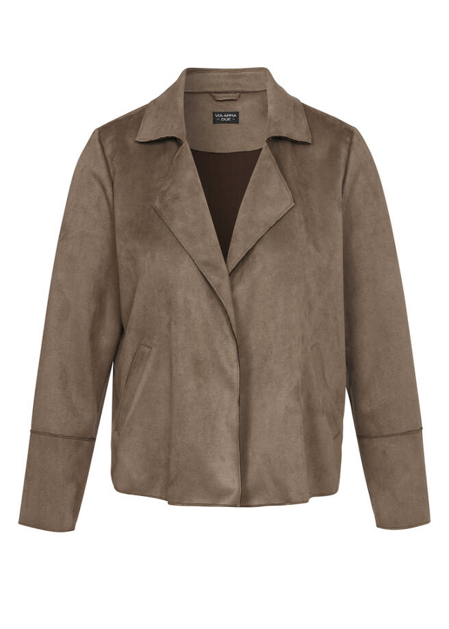 Reverjacke aus veganem Veloursleder mokka Frontansicht