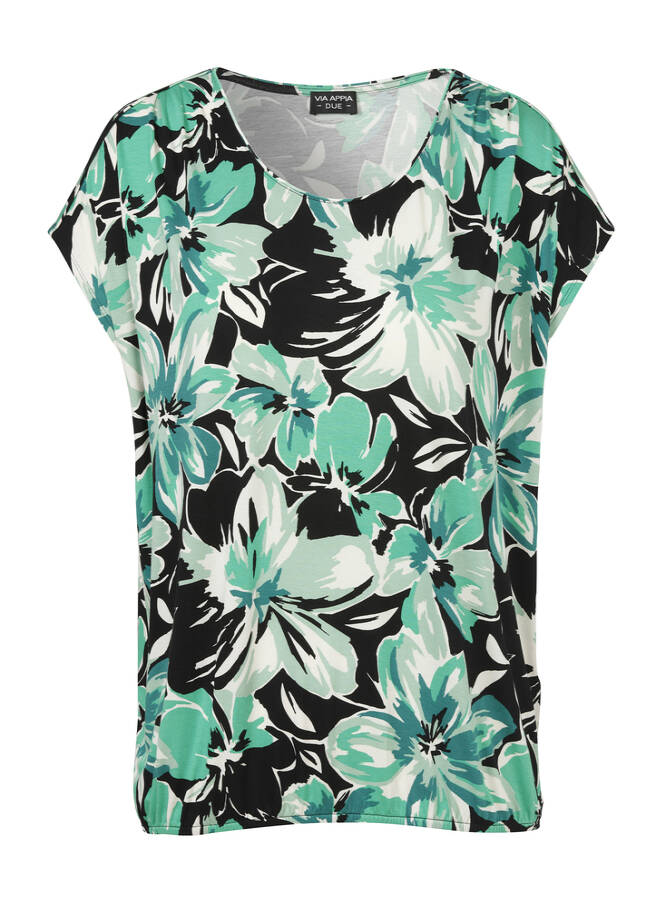 Florales Print-Shirt mit Gummizug-Bund / 