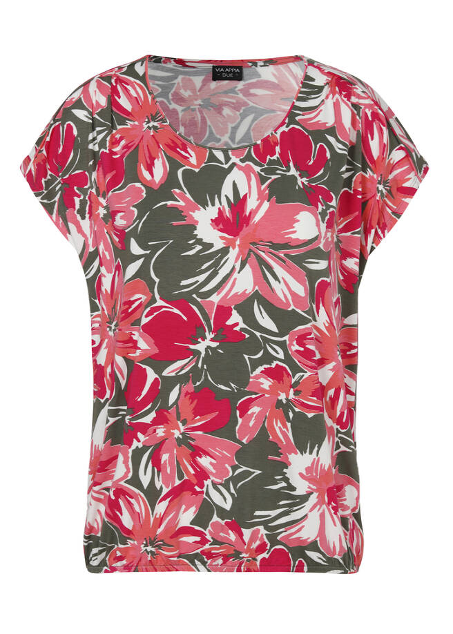 Florales Print-Shirt mit Gummizug-Bund / 