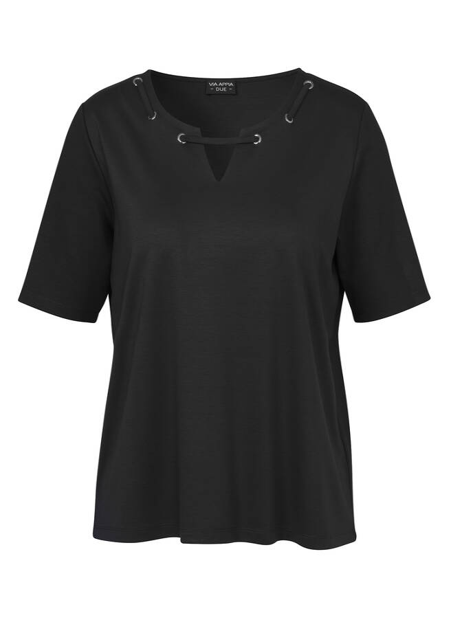 Einfarbiges Shirt mit geschmücktem Ausschnitt / 