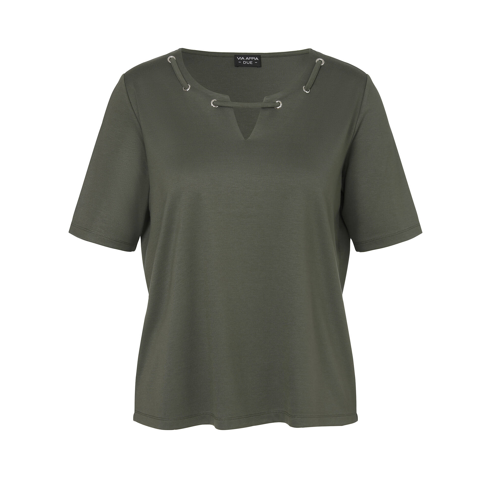 Einfarbiges Shirt mit geschmücktem Ausschnitt