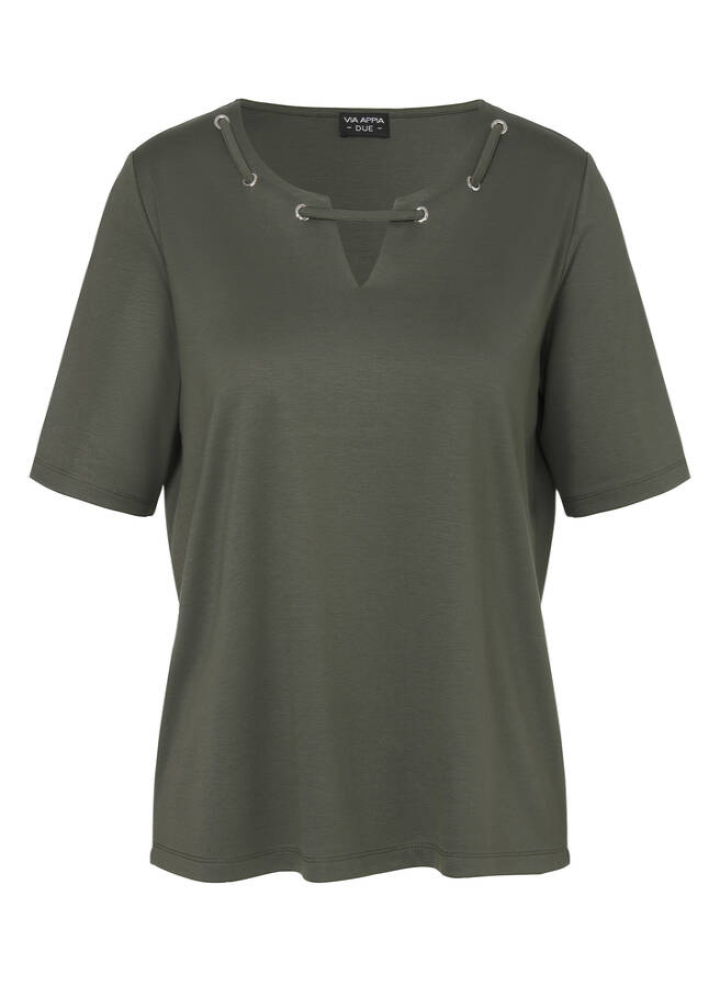 Einfarbiges Shirt mit geschmücktem Ausschnitt / 