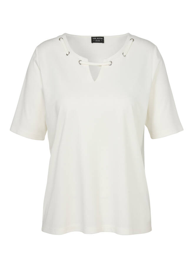 Einfarbiges Shirt mit geschmücktem Ausschnitt / 