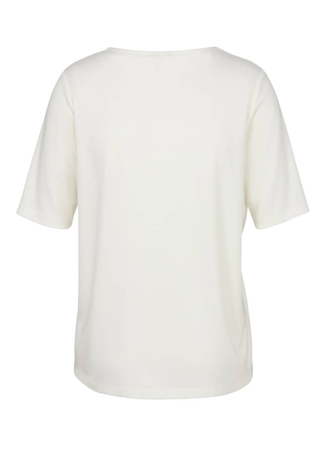 Einfarbiges Shirt mit geschmücktem Ausschnitt / 