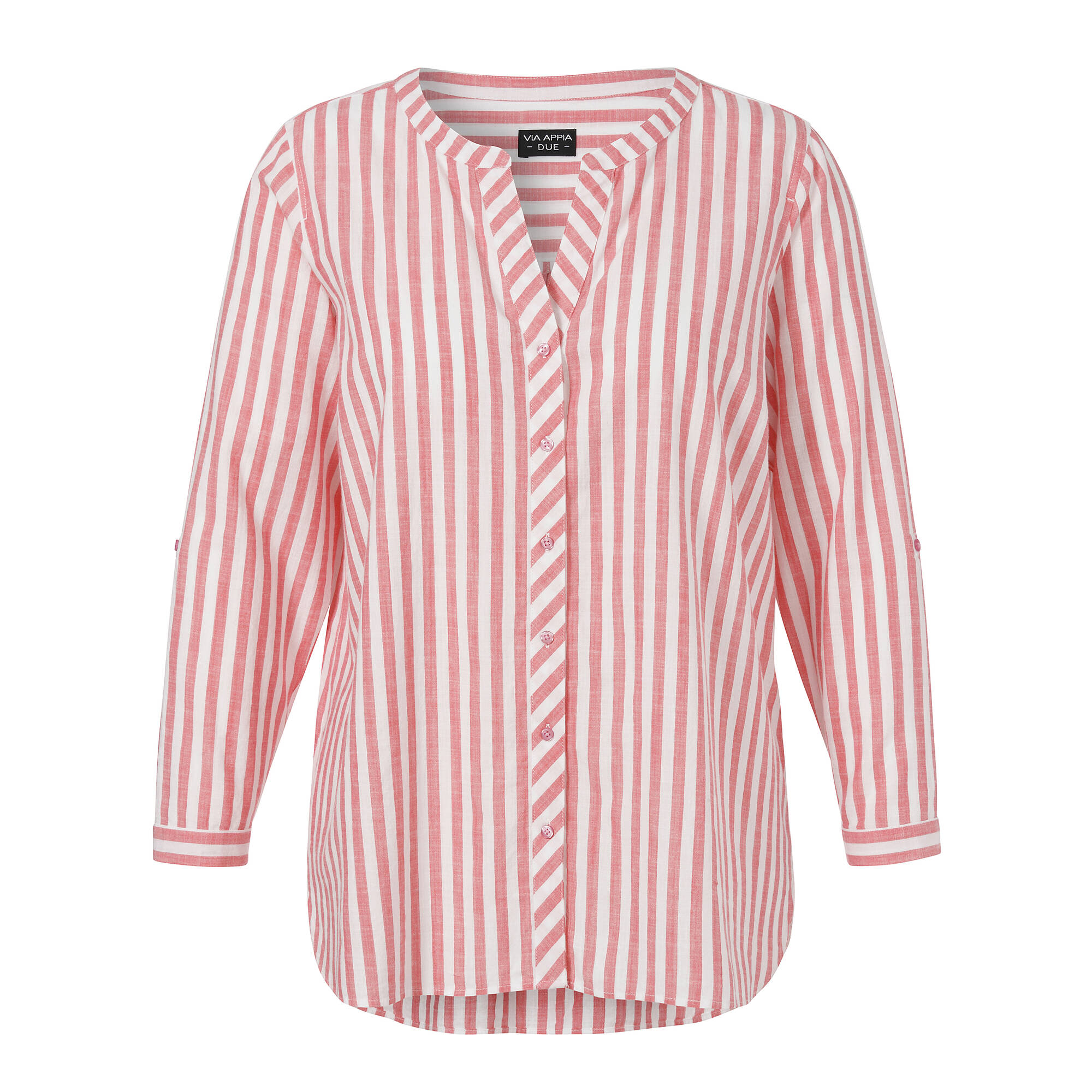 Kragenlose Hemdbluse aus zarter, softer Baumwolle