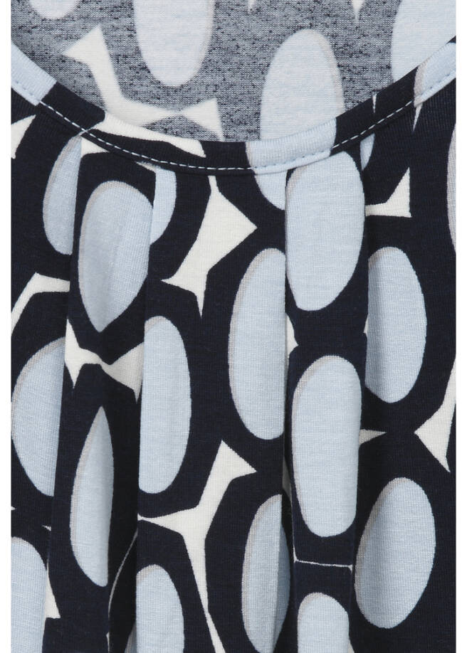 3/4-Arm Print Shirt mit Gummizug-Saum / 