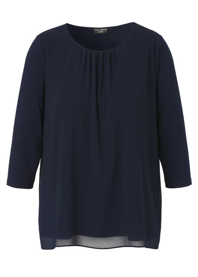 3/4-Arm-Shirt-Bluse doppellagig mit Chiffon / 