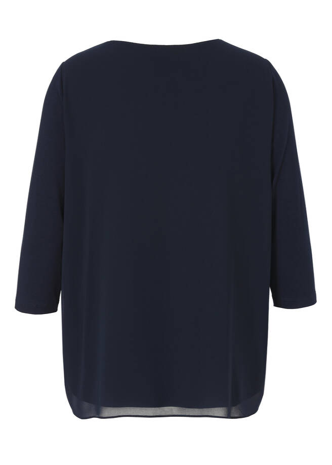 3/4-Arm-Shirt-Bluse doppellagig mit Chiffon / 