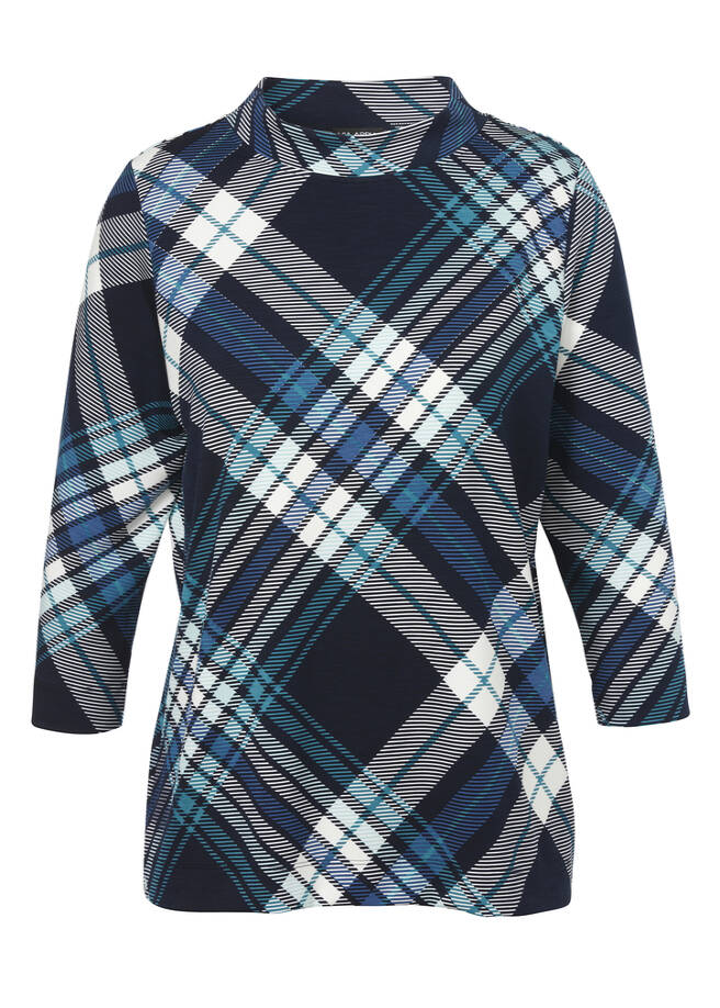 Stehkragen Sweatshirt mit Grafik-Print dunkelblau multicol Frontansicht