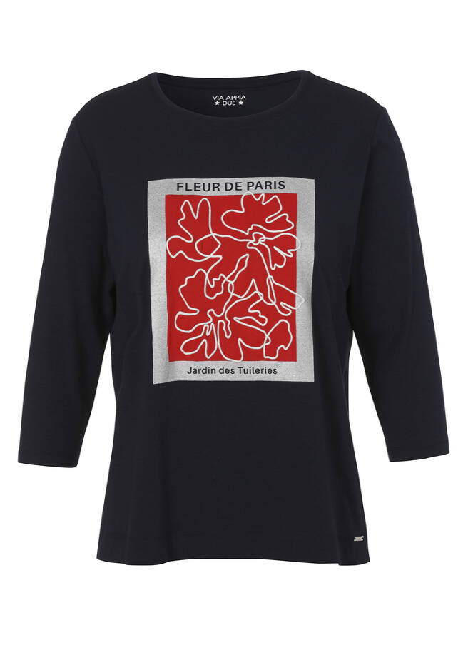 Supersoftes 3/4-Arm Shirt Marine mit Frontmotiv marine multicolor Frontansicht