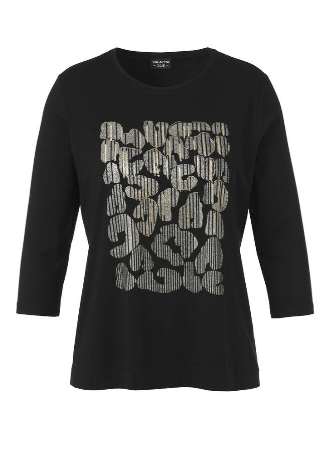 Softes 3/4 Arm Shirt in Schwarz mit Front-Motiv schwarz multicolor Frontansicht