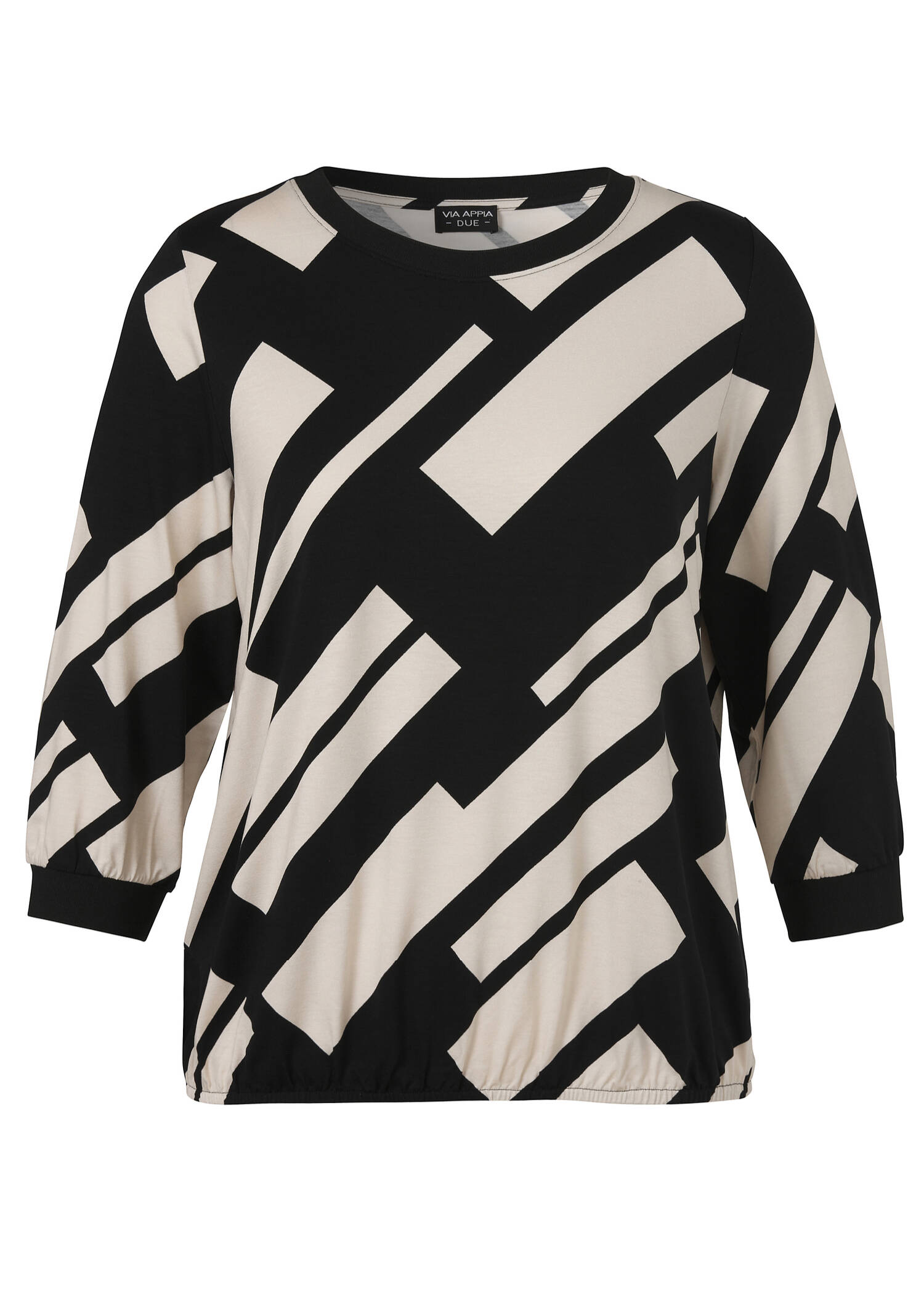 3/4-Arm Print Shirt mit Gummizug-Saum / 