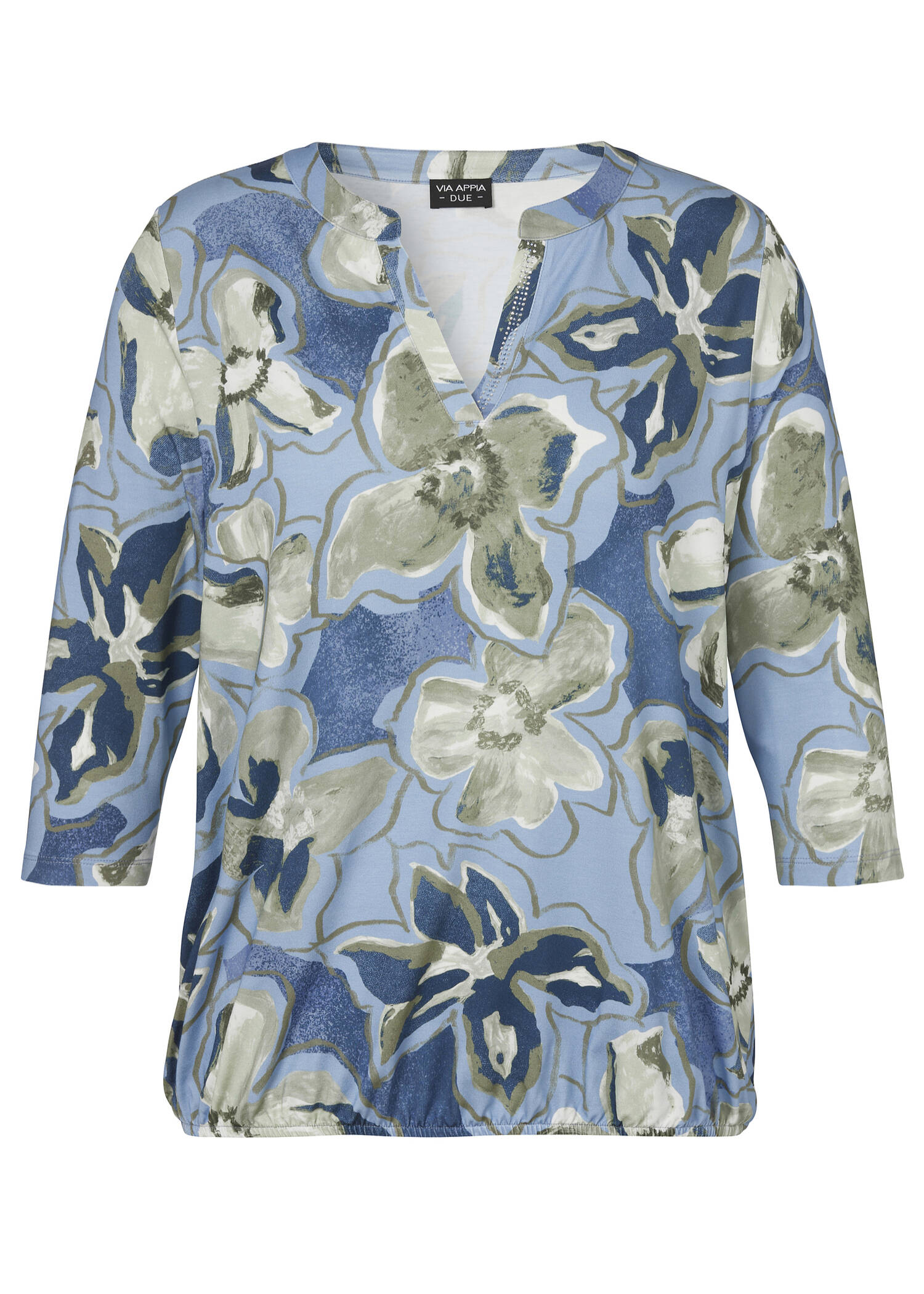 Viskose Jersey Print Shirt mit Gummizugsaum / 