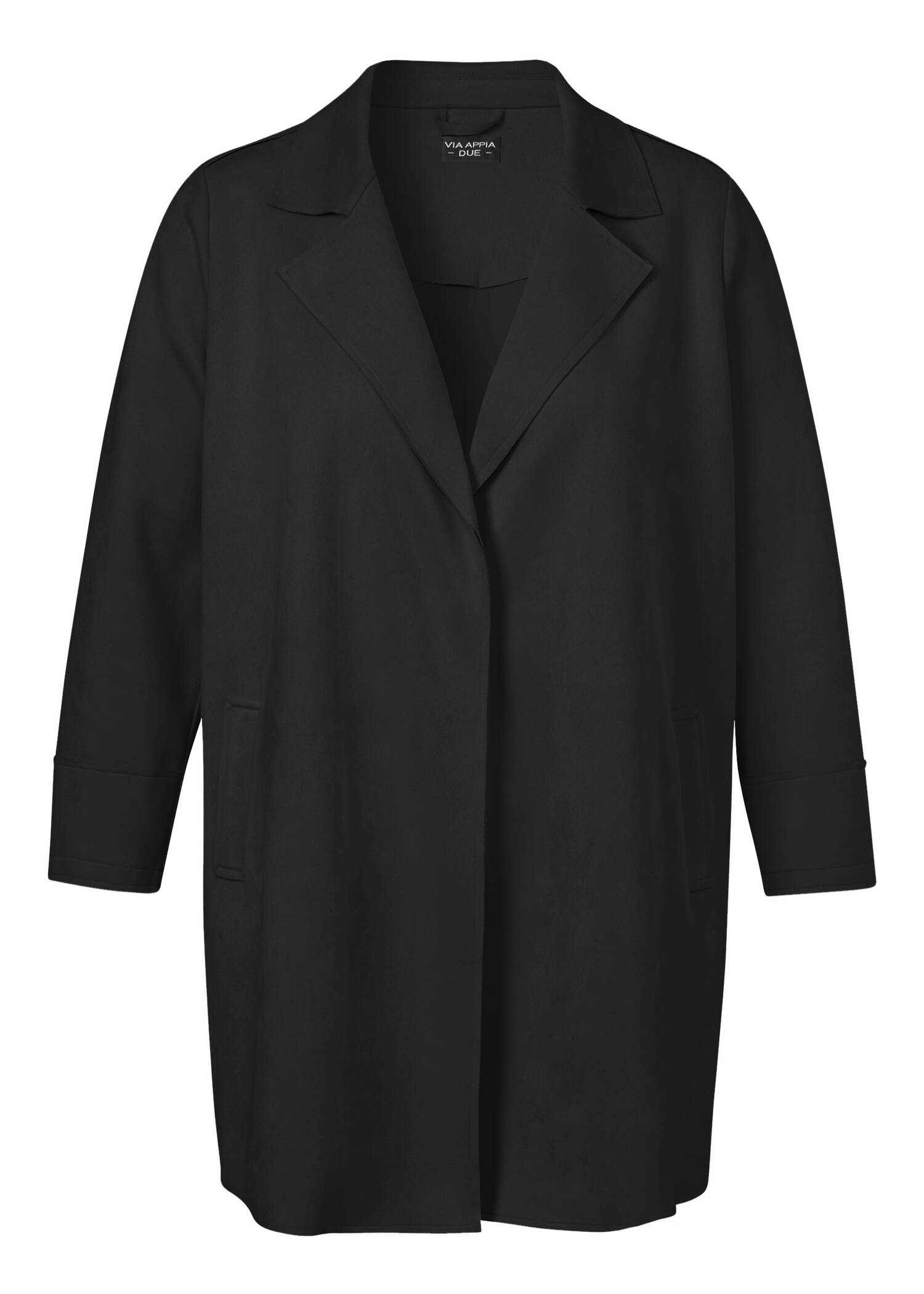 Schwarzer Revers-Mantel in Veloursleder-Optik / 