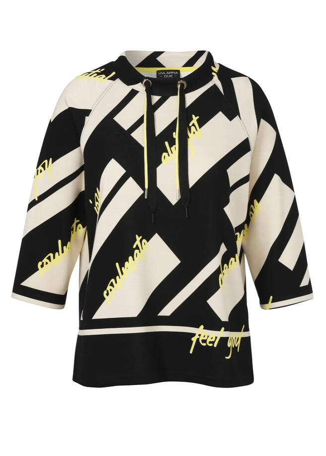 Scuba Print Sweatshirt mit 3/4 Ärmeln schwarz multicolor Frontansicht