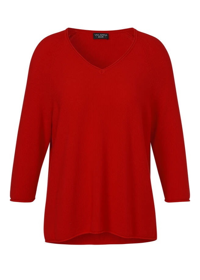 Softer 3/4-Arm Baumwoll-Pullover rot Frontansicht