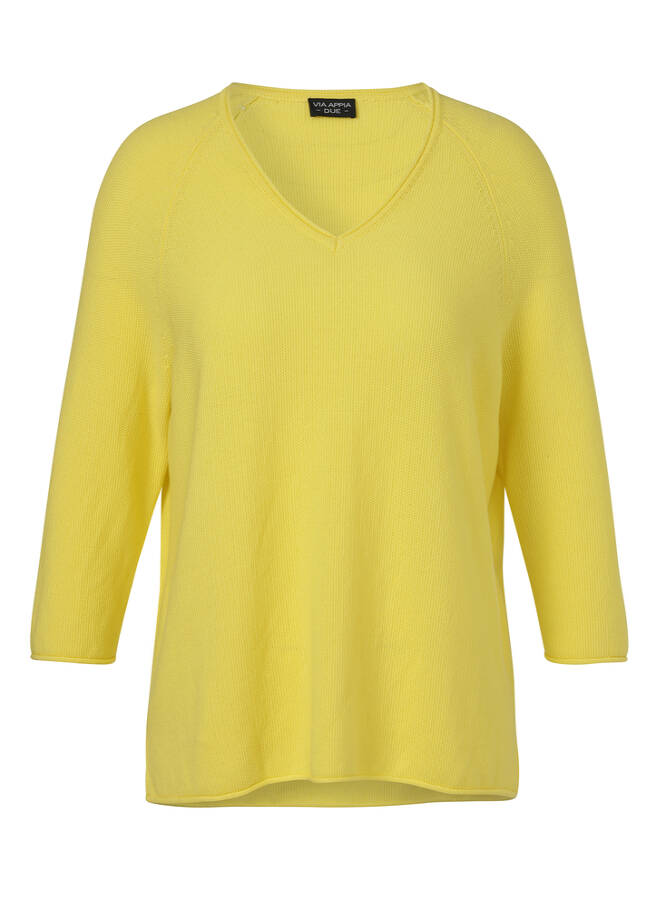 Softer 3/4-Arm Baumwoll-Pullover gelb Frontansicht